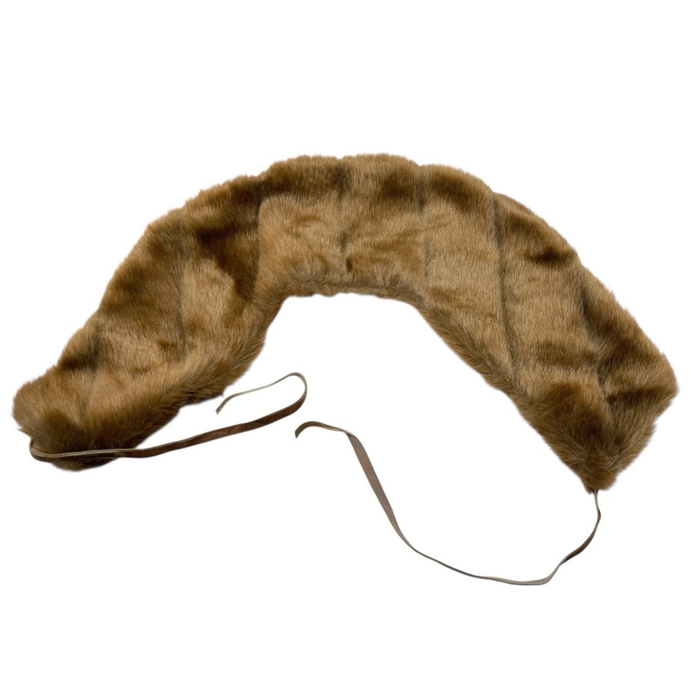Amici Brown Faux Fur Collar Wrap Ribbon Tie Elegant Glam Mob Wife Stole